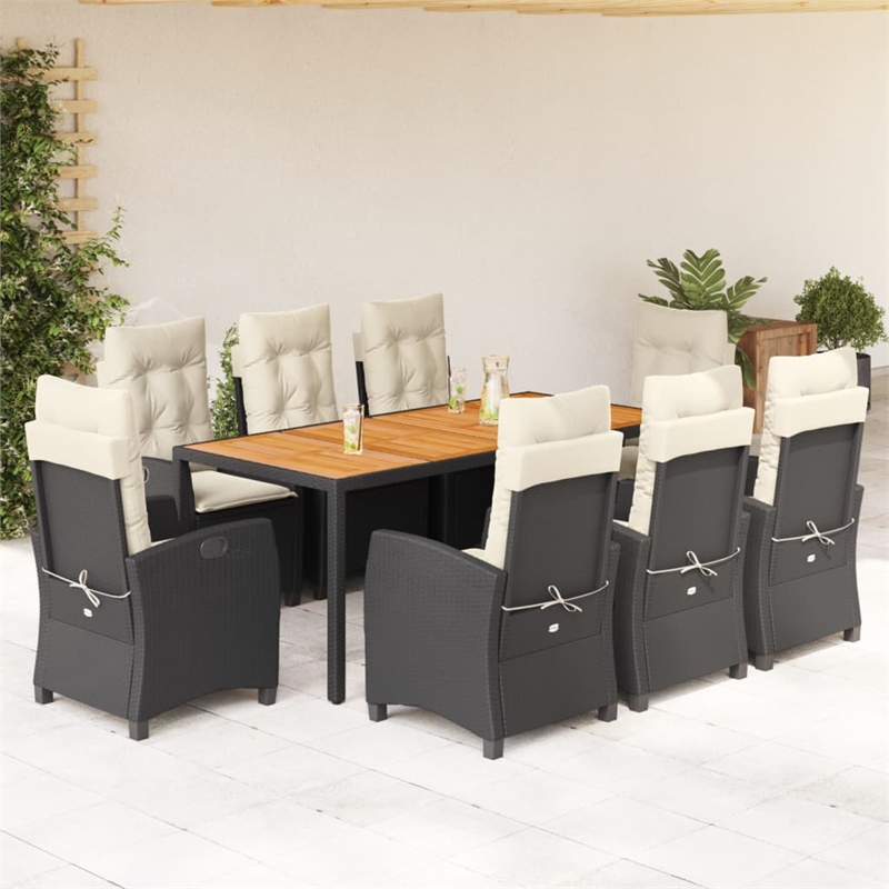 Bowery Hill Contemporary 9 Piece Garden Dining Set in Black/Cream White