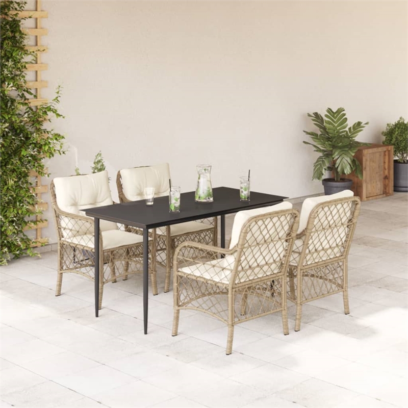 Bowery Hill 5 Piece Poly Rattan Garden Dining Set in Black/Cream White