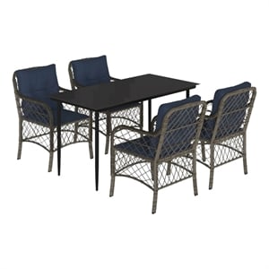 Bowery Hill 5 Piece Poly Rattan Garden Dining Set in Gray/Black/Navy Blue