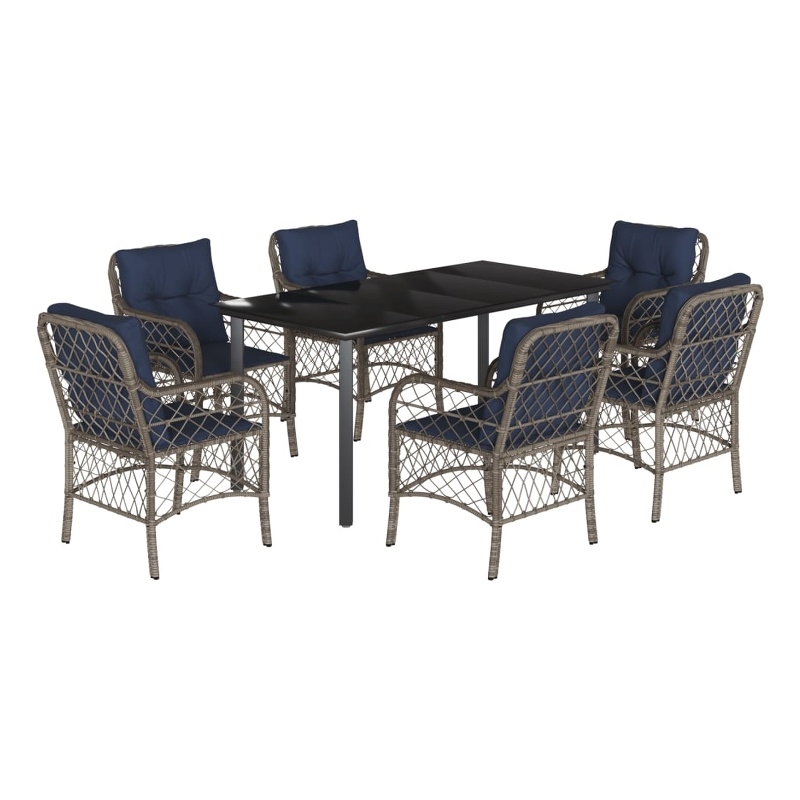 Bowery Hill 7 Piece Garden Dining Set in Gray/Black/Navy Blue