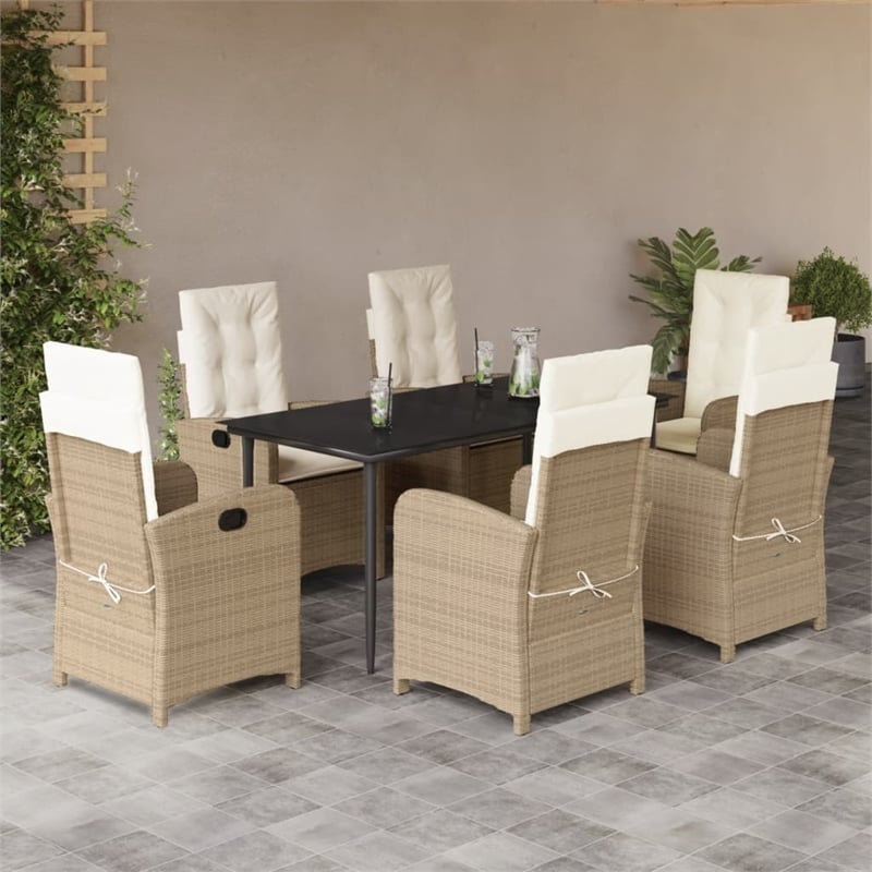 Bowery Hill Contemporary 7 Piece Steel Garden Dining Set in Beige