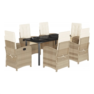 Bowery Hill Contemporary 7 Piece Rattan Garden Dining Set in Beige