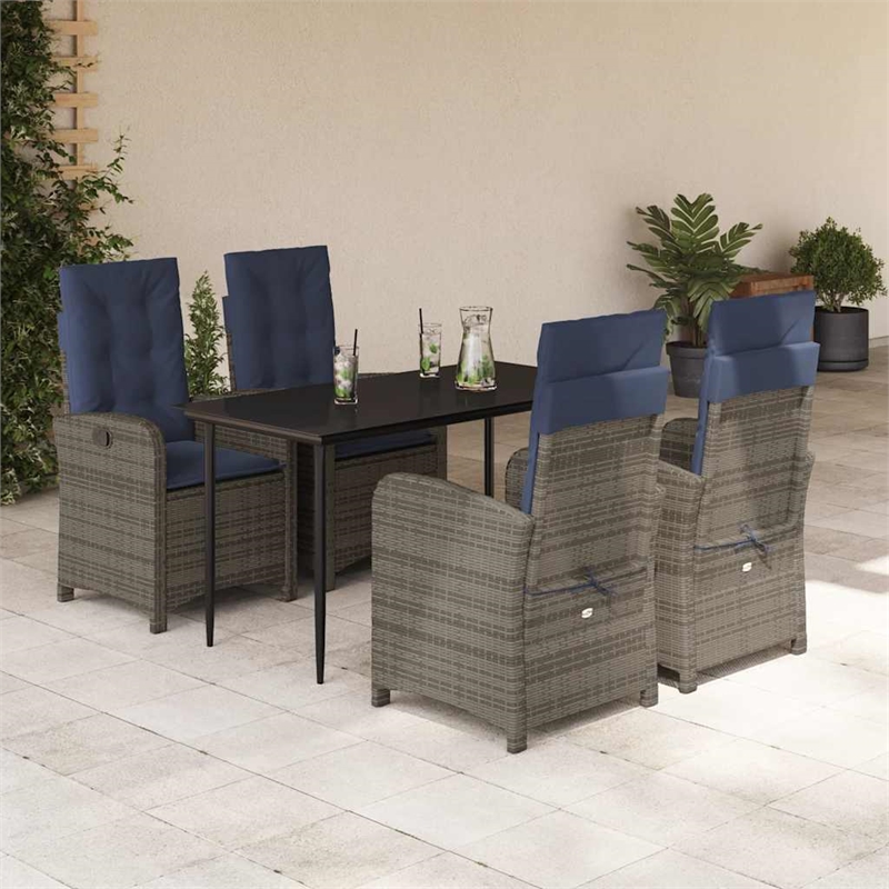 Bowery Hill Contemporary Powder-Coated 5 Piece Garden Dining Set in Gray