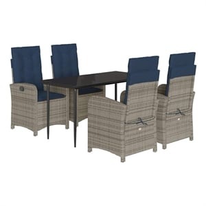 Bowery Hill Contemporary Powder-Coated 5 Piece Garden Dining Set in Gray