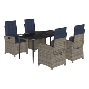 Bowery Hill 5 Piece Poly Rattan Garden Dining Set with Cushions in Gray
