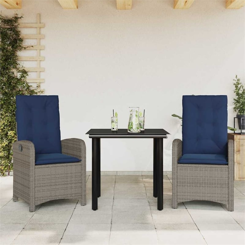 Bowery Hill Contemporary 3 Piece Poly Rattan Garden Dining Set in Gray