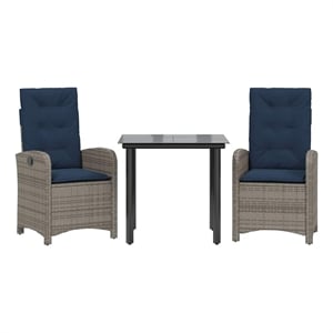 Bowery Hill Contemporary 3 Piece Poly Rattan Garden Dining Set in Gray
