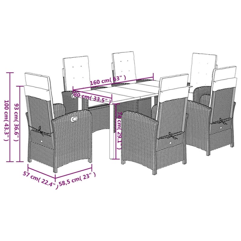 Bowery Hill 7 Piece Rattan Garden Dining Set in Gray/Black/Navy Blue