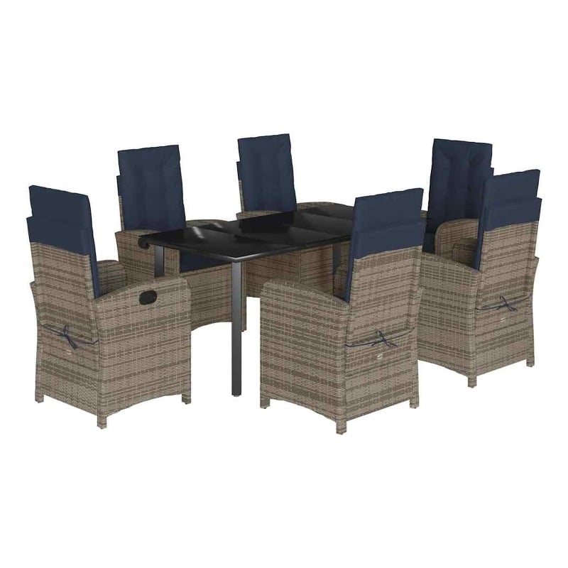Bowery Hill 7 Piece Rattan Garden Dining Set in Gray/Black/Navy Blue
