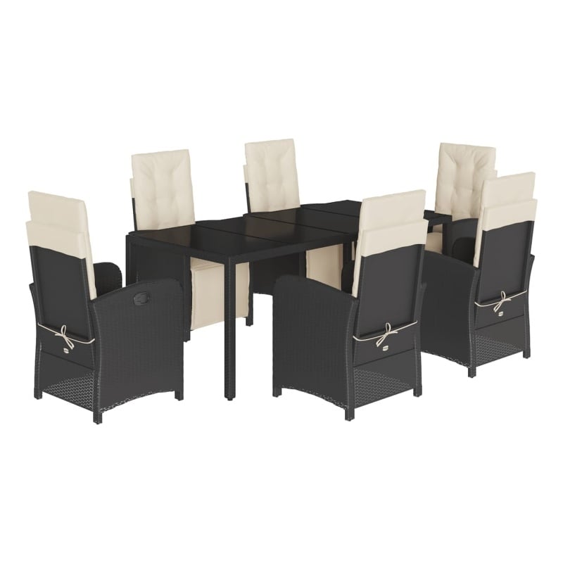 Bowery Hill 7 Piece Poly Rattan Patio Dining Set in Black/Cream White