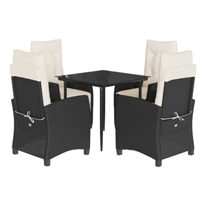 Bowery Hill 5 Piece Poly Rattan Garden Dining Set in Black/Cream White