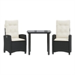 Bowery Hill 3 Piece Rattan Garden Dining Set in Black/Cream White
