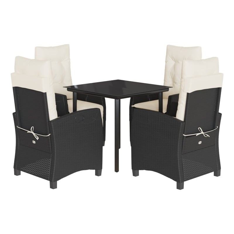 Bowery Hill Contemporary 5 Piece Poly Rattan Garden Dining Set in Black