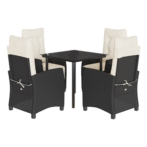 Bowery Hill Contemporary 5 Piece Poly Rattan Garden Dining Set in Black