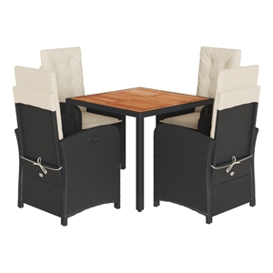 Bowery Hill Poly Rattan Garden Dining Set in Brown/Cream white/Black