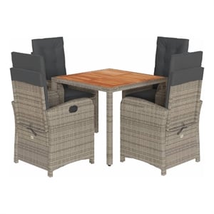 Bowery Hill Contemporary 5 Piece Poly Rattan Garden Dining Set in Gray