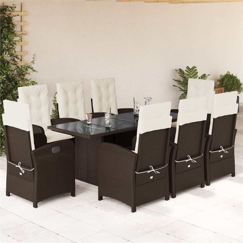 Bowery Hill 9 Piece Rattan Garden Dining Set in Black/Cream White