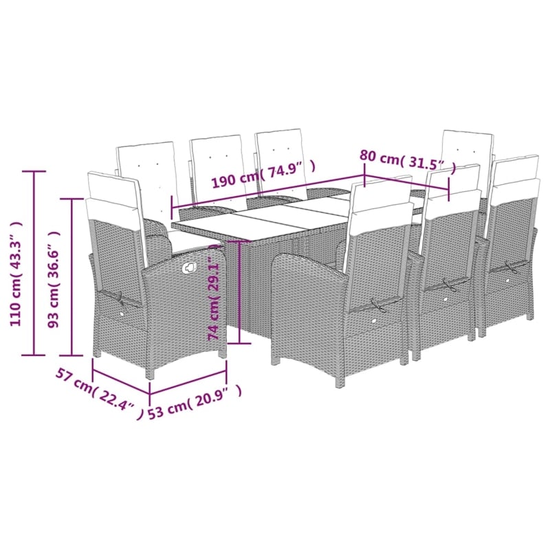 Bowery Hill 9 Piece Rattan Garden Dining Set in Black/Cream White