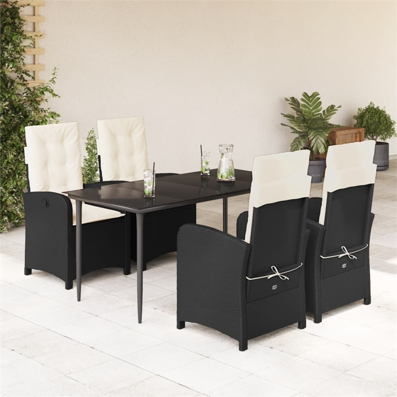 Bowery Hill 5 Piece Rattan Garden Dining Set in Black/Cream White