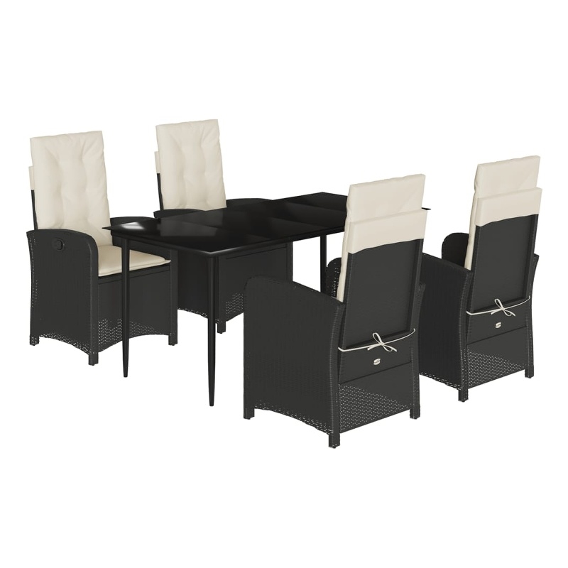 Bowery Hill 5 Piece Rattan Garden Dining Set in Black/Cream White
