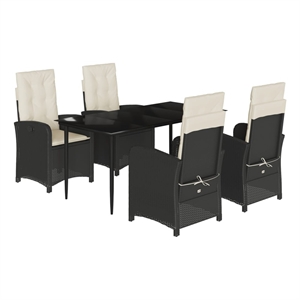 Bowery Hill 5 Piece Rattan Garden Dining Set in Black/Cream White
