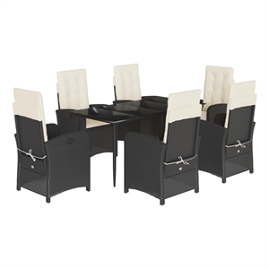 Bowery Hill Contemporary Rattan Garden Dining Set in Black/Cream White