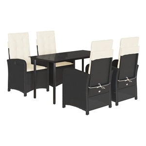 Bowery Hill 5 Piece Rattan Patio Dining Set in Black/Cream White