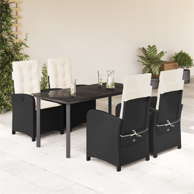 Bowery Hill 5 Piece Rattan Garden Dining Set in Black/Cream White
