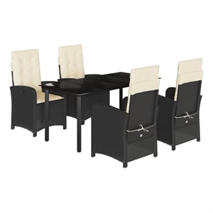 Bowery Hill 5 Piece Rattan Garden Dining Set in Black/Cream White