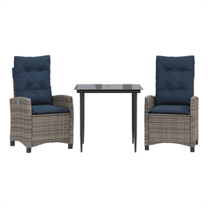 Bowery Hill Contemporary 3 Piece Poly Rattan Garden Dining Set in Black