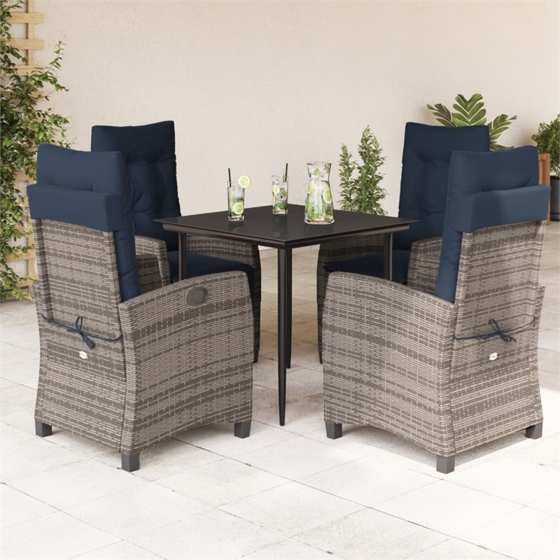 Bowery Hill Contemporary 5 Piece Poly Rattan Garden Dining Set in Gray