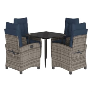 Bowery Hill Contemporary 5 Piece Poly Rattan Garden Dining Set in Gray