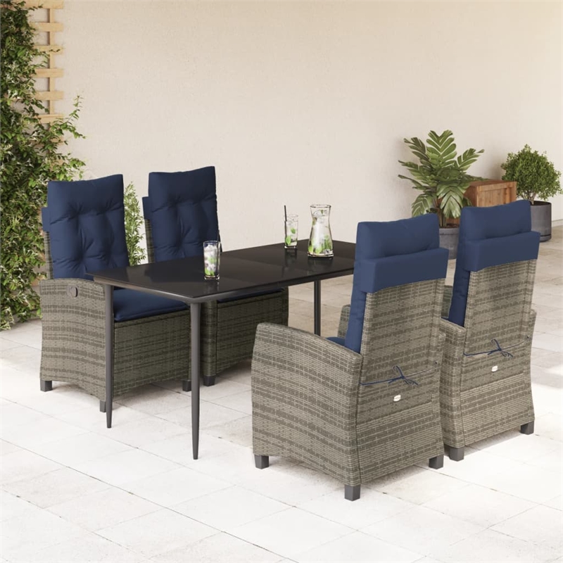 Bowery Hill 5 Piece Poly Rattan Garden Dining Set in Gray/Black/Navy Blue