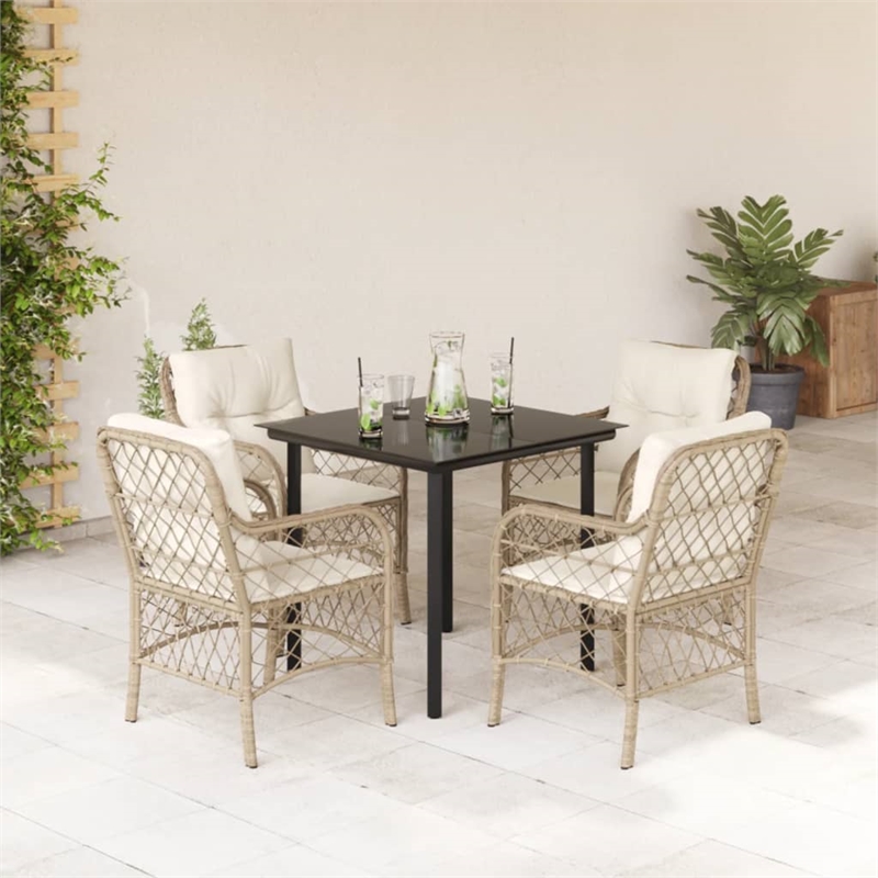 Bowery Hill 5 Piece Rattan Garden Dining Set in Black/Cream White