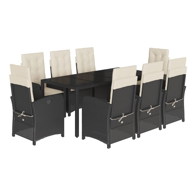 Bowery Hill 9 Piece Rattan Garden Dining Set in Black/Cream White