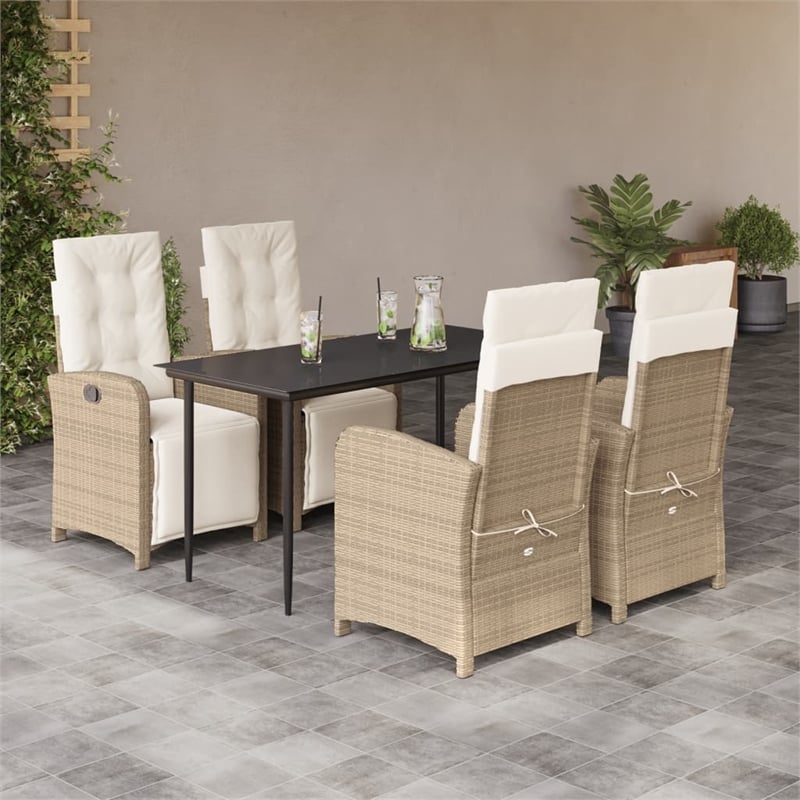 Bowery Hill Contemporary 5 Piece Garden Dining Set in Black/Cream White