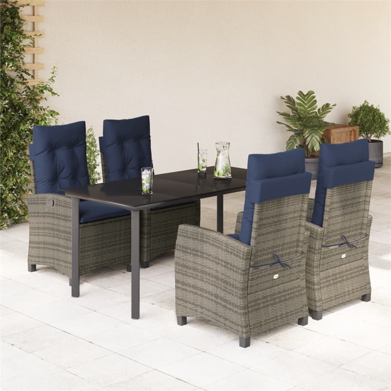 Bowery Hill 5 Piece Poly Rattan Garden Dining Set in Gray/Black/Navy Blue