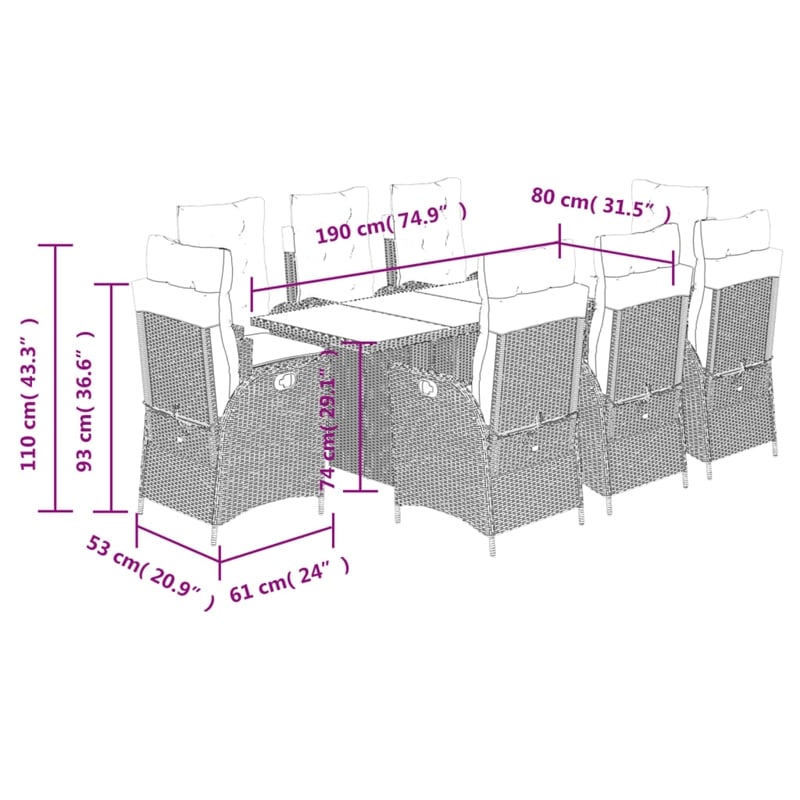 Bowery Hill 9 Piece Poly Rattan Garden Dining Set in Black/Cream White