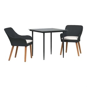 Bowery Hill Poly Rattan Garden Dining Set with Cushions in Black