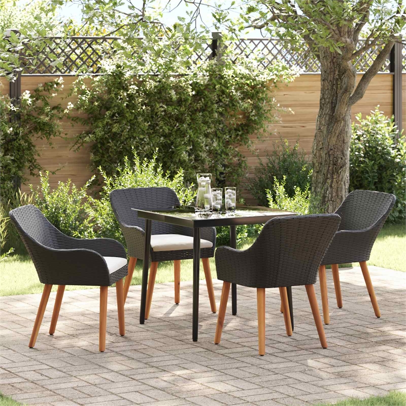 Bowery Hill 5 Piece Poly Rattan Garden Dining Set with Cushions in Black