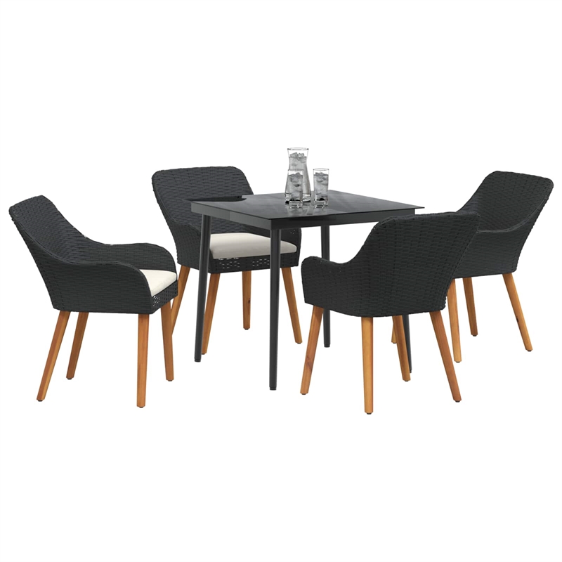 Bowery Hill 5 Piece Poly Rattan Garden Dining Set with Cushions in Black