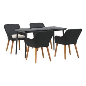 Bowery Hill 5 Piece Poly Rattan Garden Dining Set with Cushions in Black