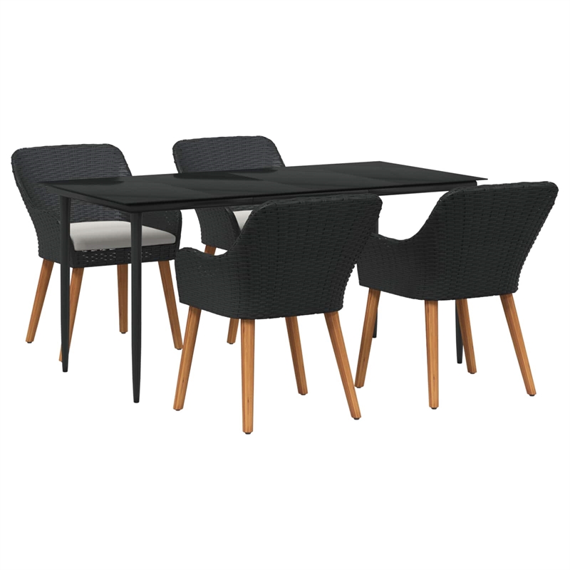 Bowery Hill 5 Piece Poly Rattan Garden Dining Set with Cushions in Black