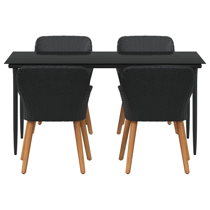 Bowery Hill 5 Piece Poly Rattan Garden Dining Set with Cushions in Black