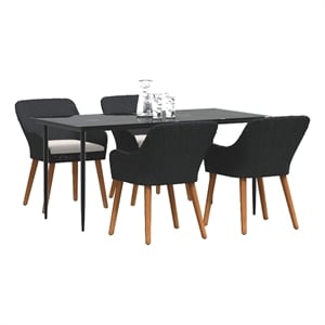 Bowery Hill 5 Piece Poly Rattan Garden Dining Set with Cushions in Black