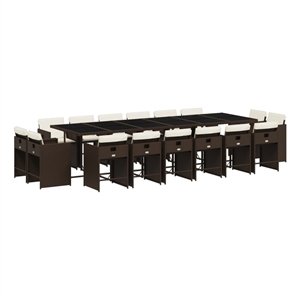 Bowery Hill 17 Piece Rattan Patio Dining Set in Brown/Cream White