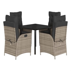 Bowery Hill Contemporary 5 Piece Poly Rattan Garden Dining Set in Black