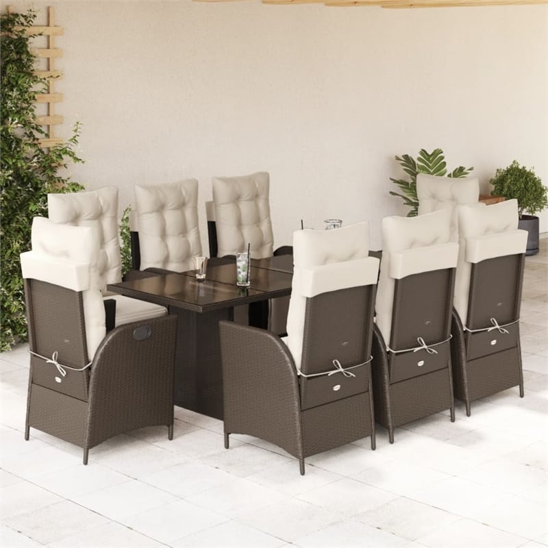 Bowery Hill Contemporary Weather-Resistant 9 Piece Garden Dining Set in White