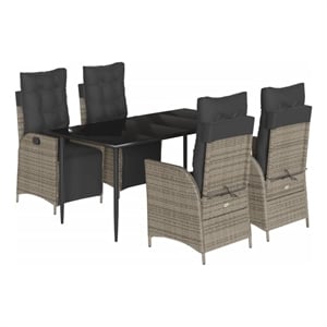 Bowery Hill Contemporary 5 Piece Rattan Garden Dining Set in Black