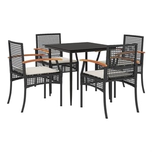 Bowery Hill 5 Piece Poly Rattan Garden Dining Set in Black/Cream White